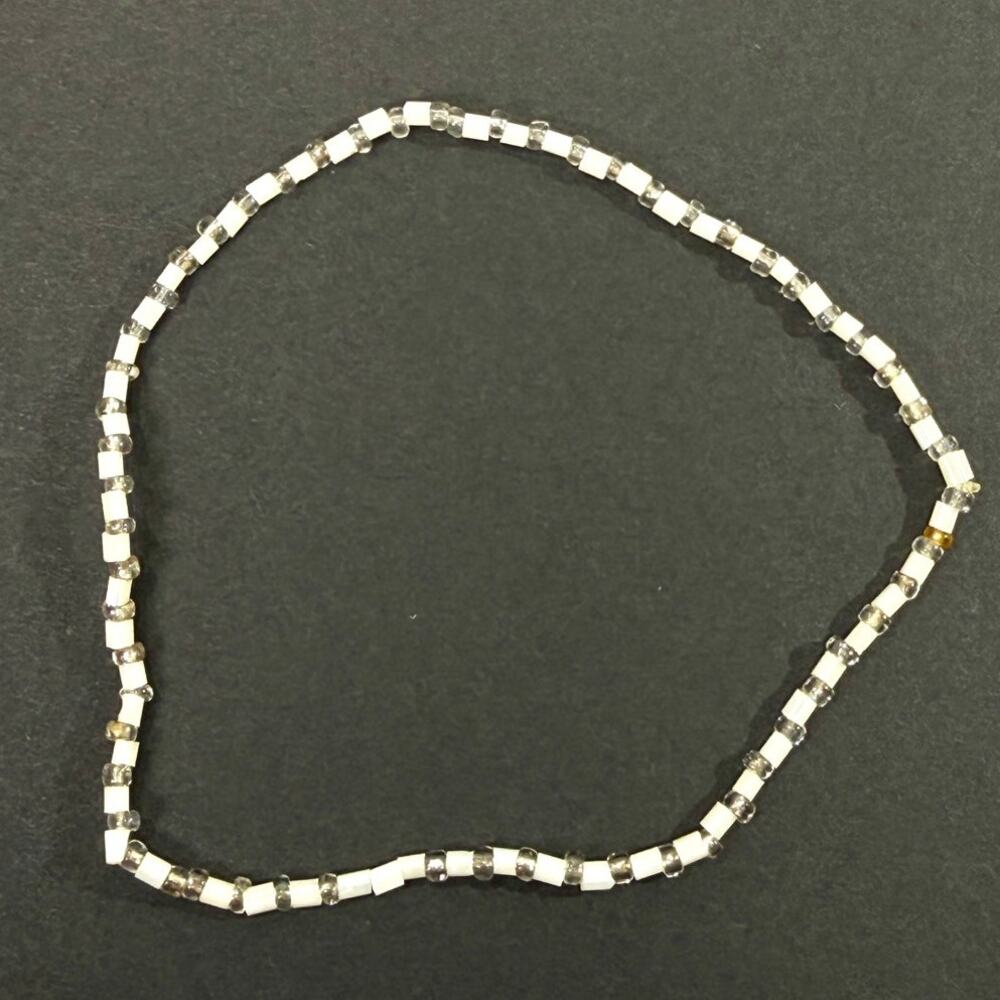 White and Gold-Colored Beaded Bracelet-Tiny Stones-Delicate